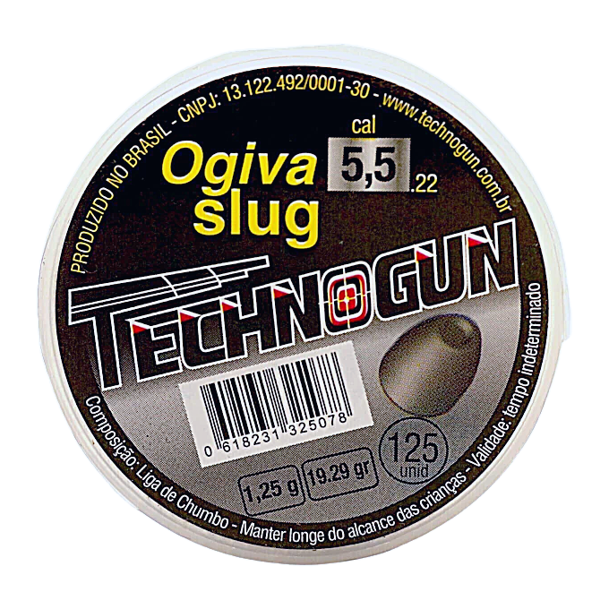 Chumbinho Technogun Ogiva Slug 5.5mm (.22) - 125un