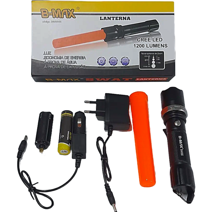 LANTERNA RECARREGÁVEL SWAT BMAX